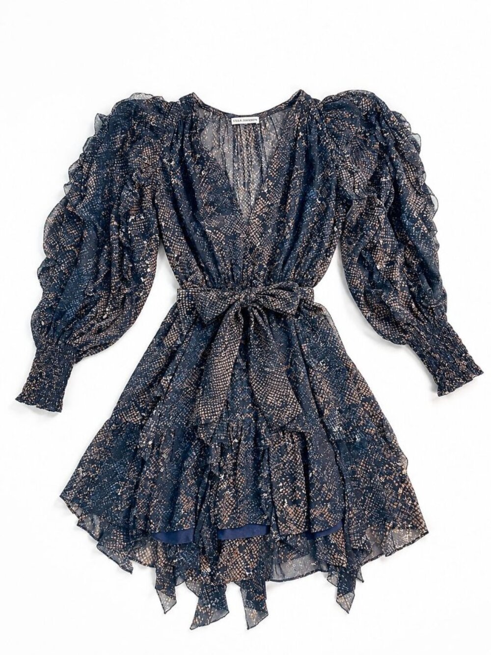 Ulla Johnson Silk Chiffon Ruffle Mini Dress Black Floral Size 0